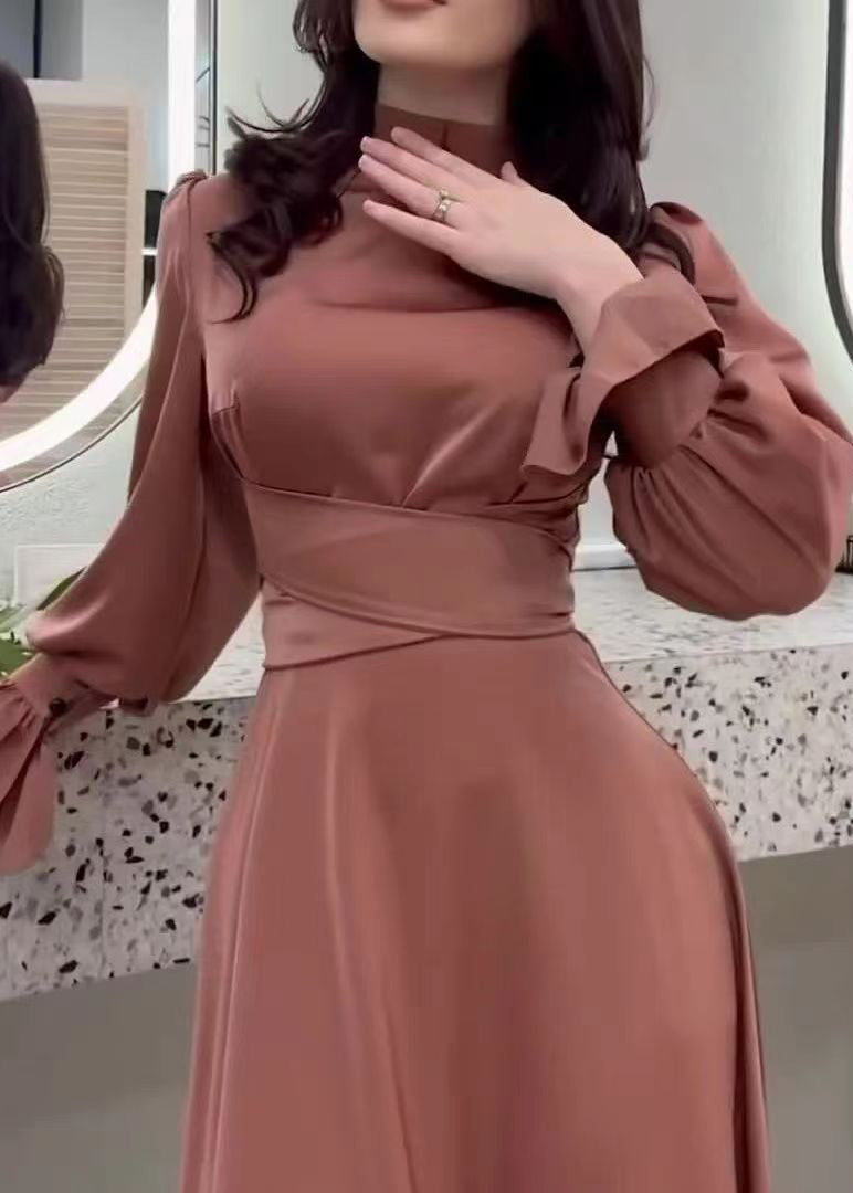 Autumn 2025 Waist Cinching Elegant Long Dress Silk