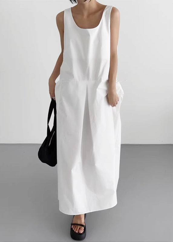 Neck Sleeveless White Women Dresses Cotton Robe U