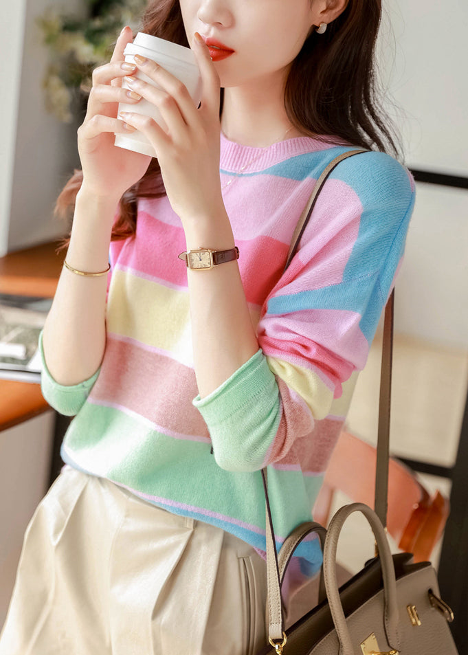 Stylish Rainbow O Neck Cozy Knit Sweaters Fall QX030