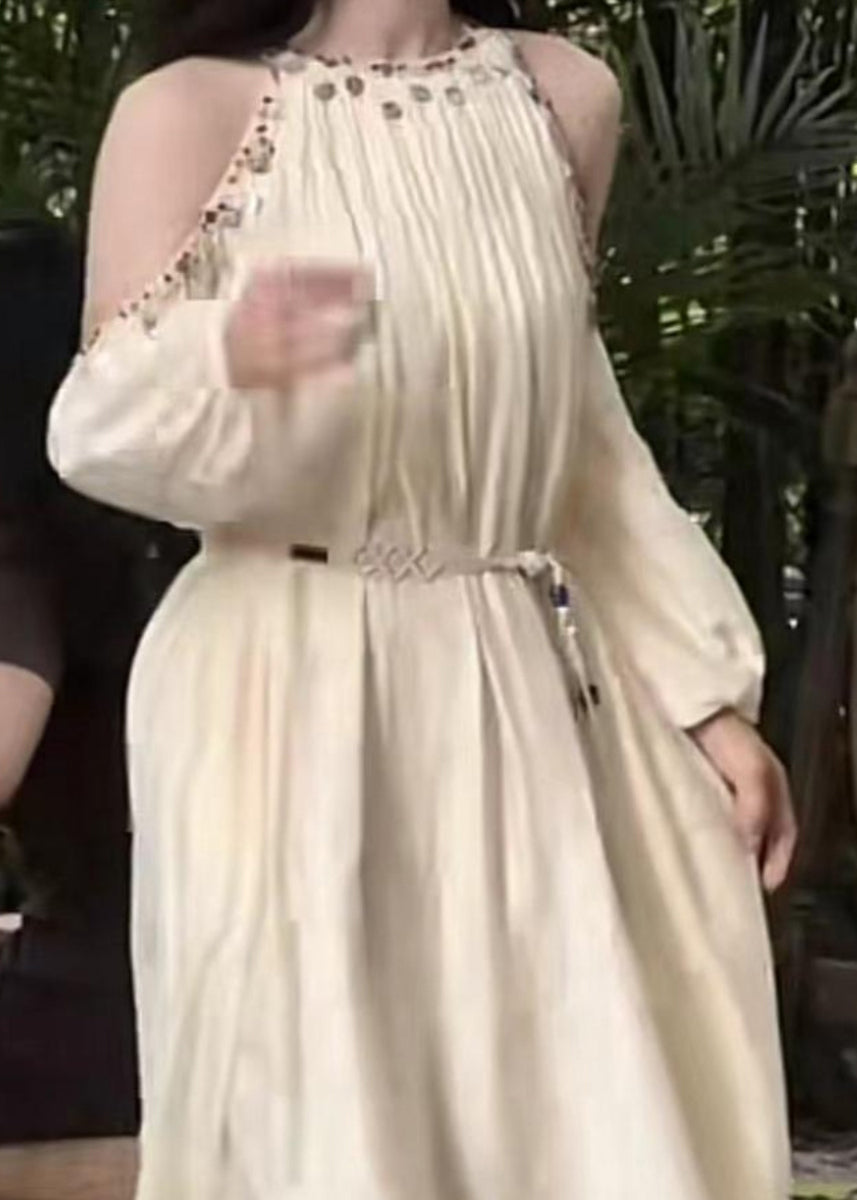 Sequins Apricot Sleeve Shoulder Long Silk Lantern Bohemian Cold