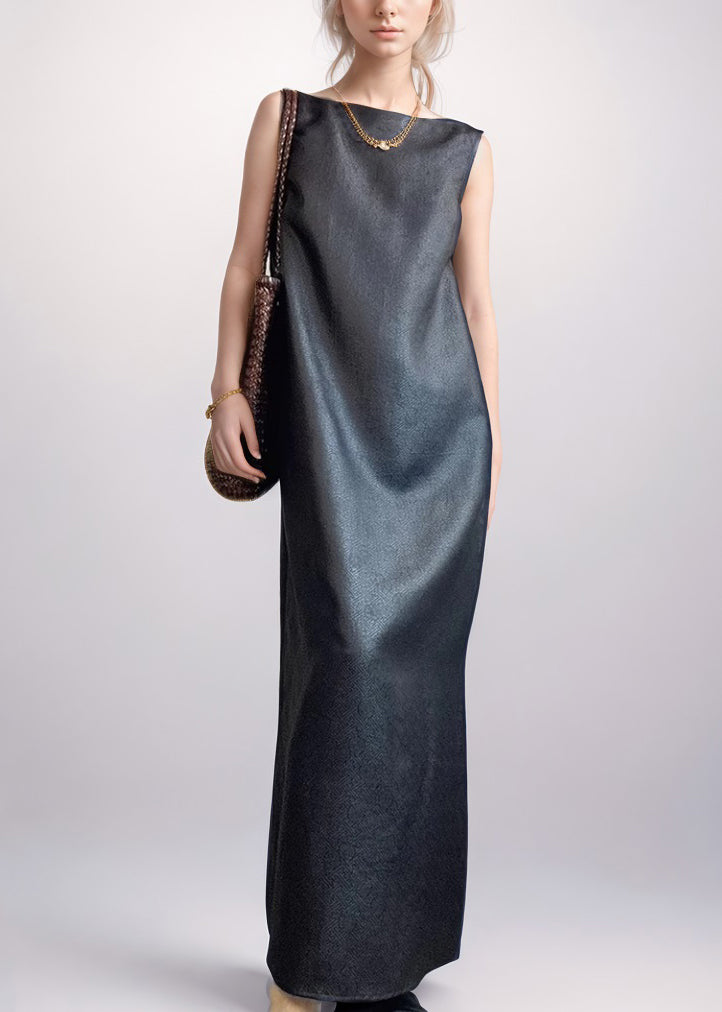 Back Red Side Silk Sleeveless Open Long Dress Pockets Elegant