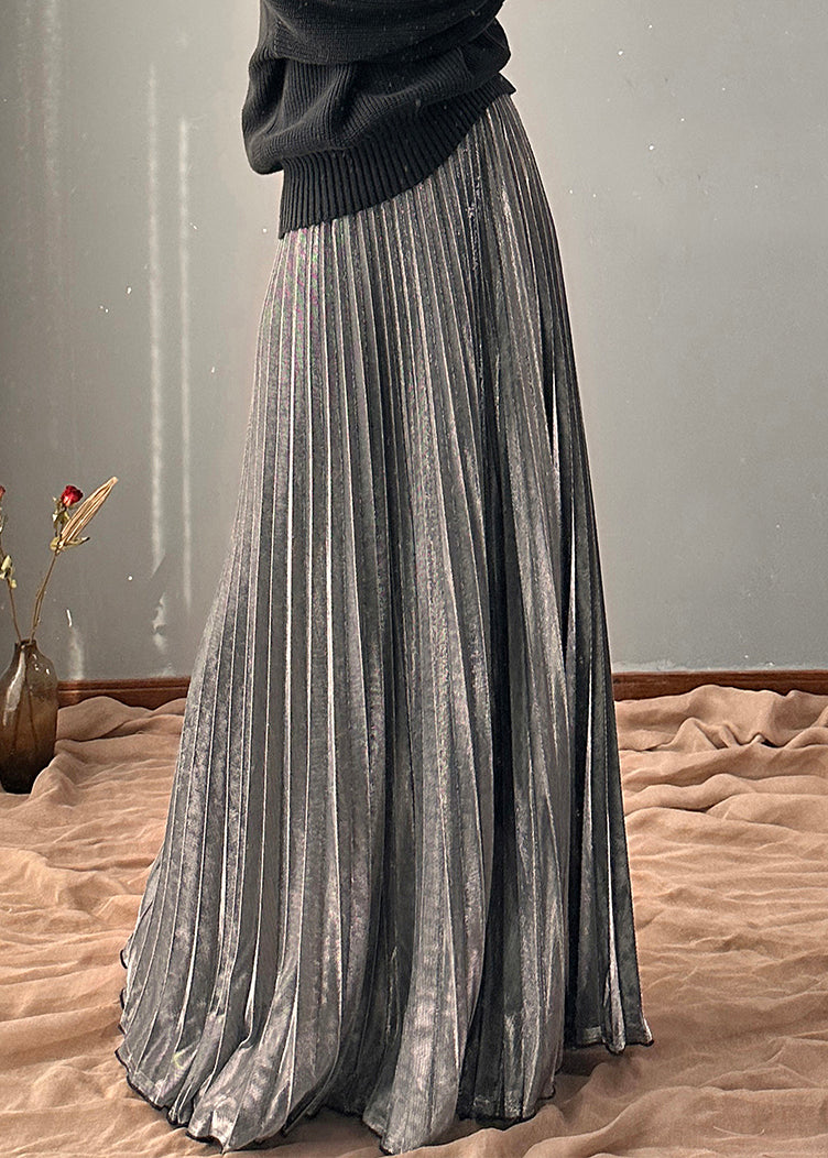 Skirt Casual A Line Elastic Silvery Waist Spring