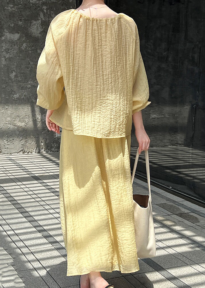 Yellow Tops Up Cotton Pieces French Skirts Lace Set Two And