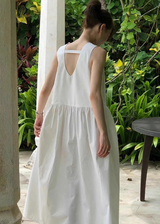 Holiday Backless Classy Sleeveless Cotton White Dress