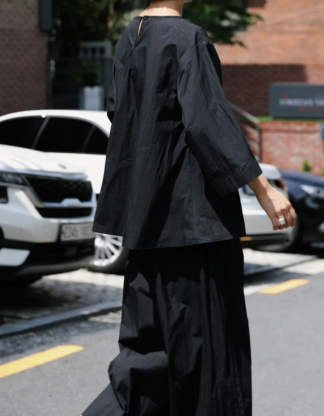 Cotton Asymmetrical Casual Sleeve Half Khaki Drawstring Top