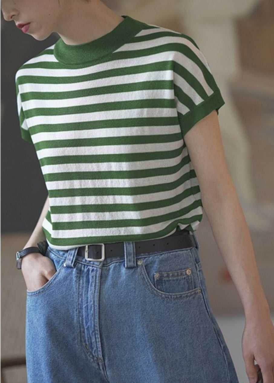Tanks Stand Cotton Summer Striped Collar Red Women