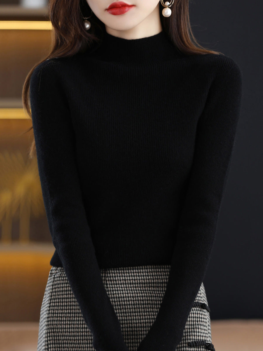 Women Autumn Casual Half-Turtleneck Wool Knit Sweater AK1041