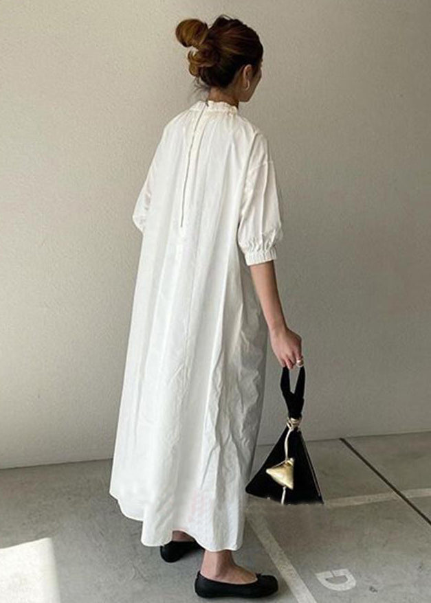 Maxi Navy Cotton Half Women Sleeve Dress Zippered Back