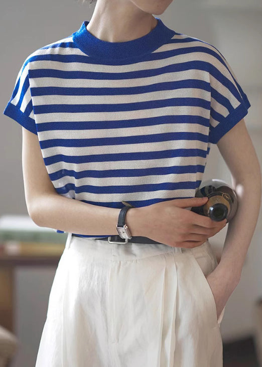 Tanks Stand Cotton Summer Striped Collar Red Women