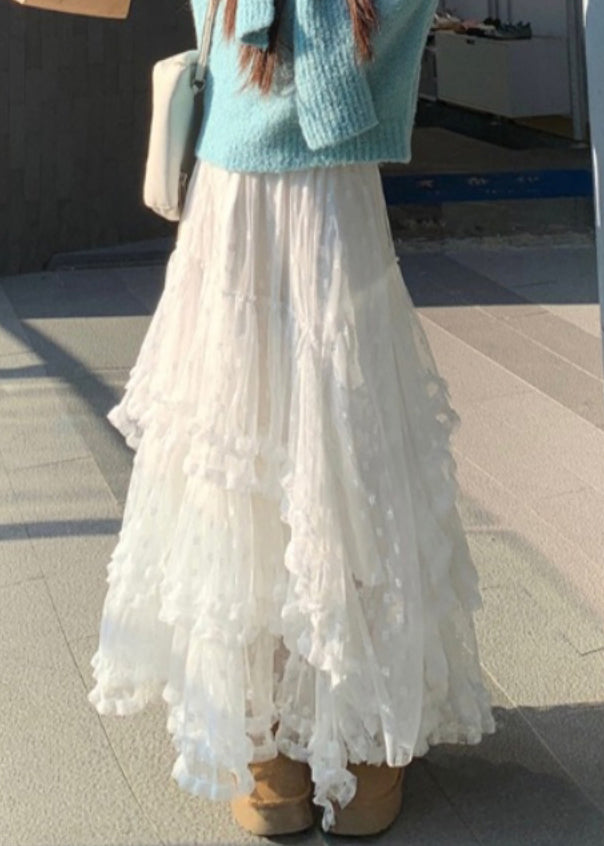 White Skirts Waist Spring Ruffled French High Lace