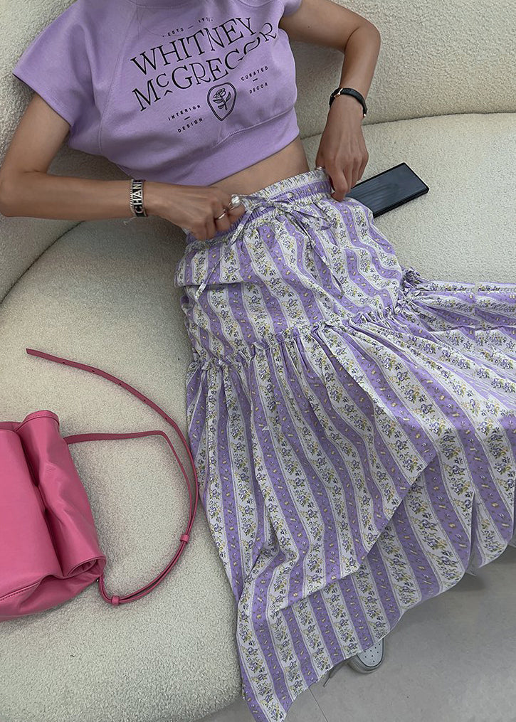 Purple Cotton Skirt Ruffled Print French Spring