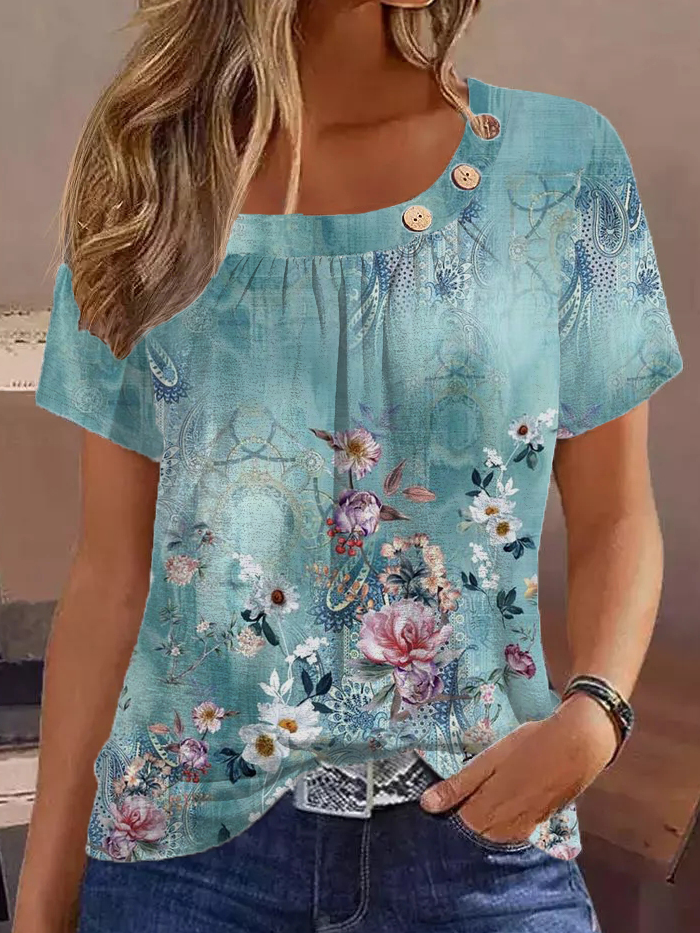 Floral Asymmetrical Casual T-Shirt cc11