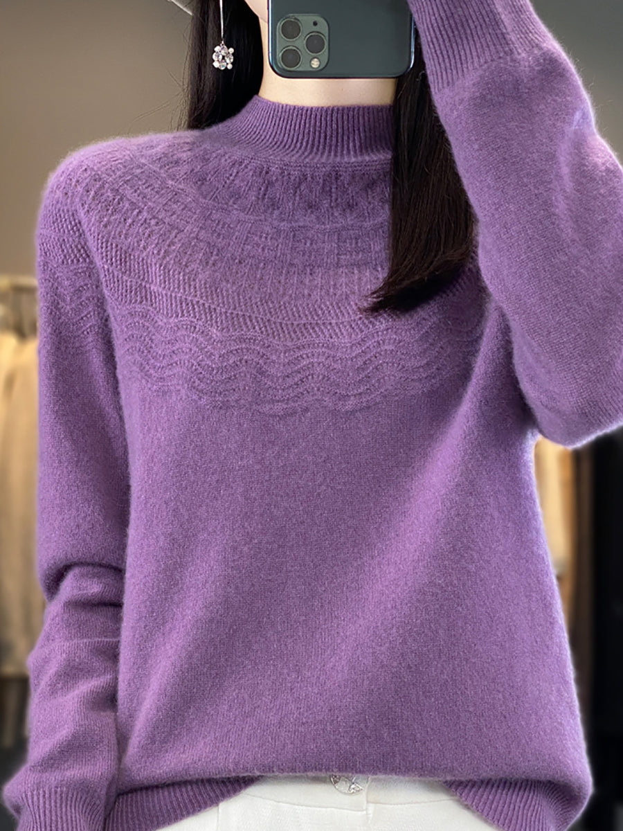 Women Autumn Cable Knit 100%Wool Half Turtleneck Sweater QN031