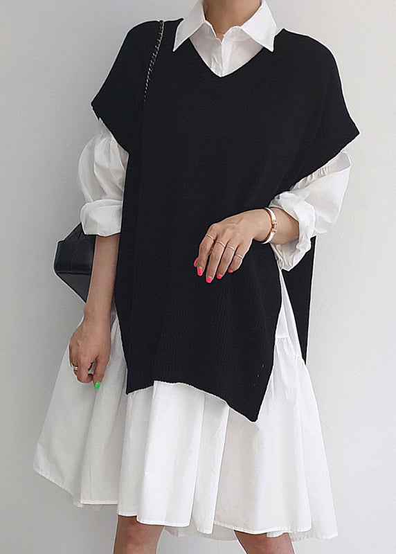 Dresses Vests Set Side Open Stylish Two Pieces Shirt And Knit