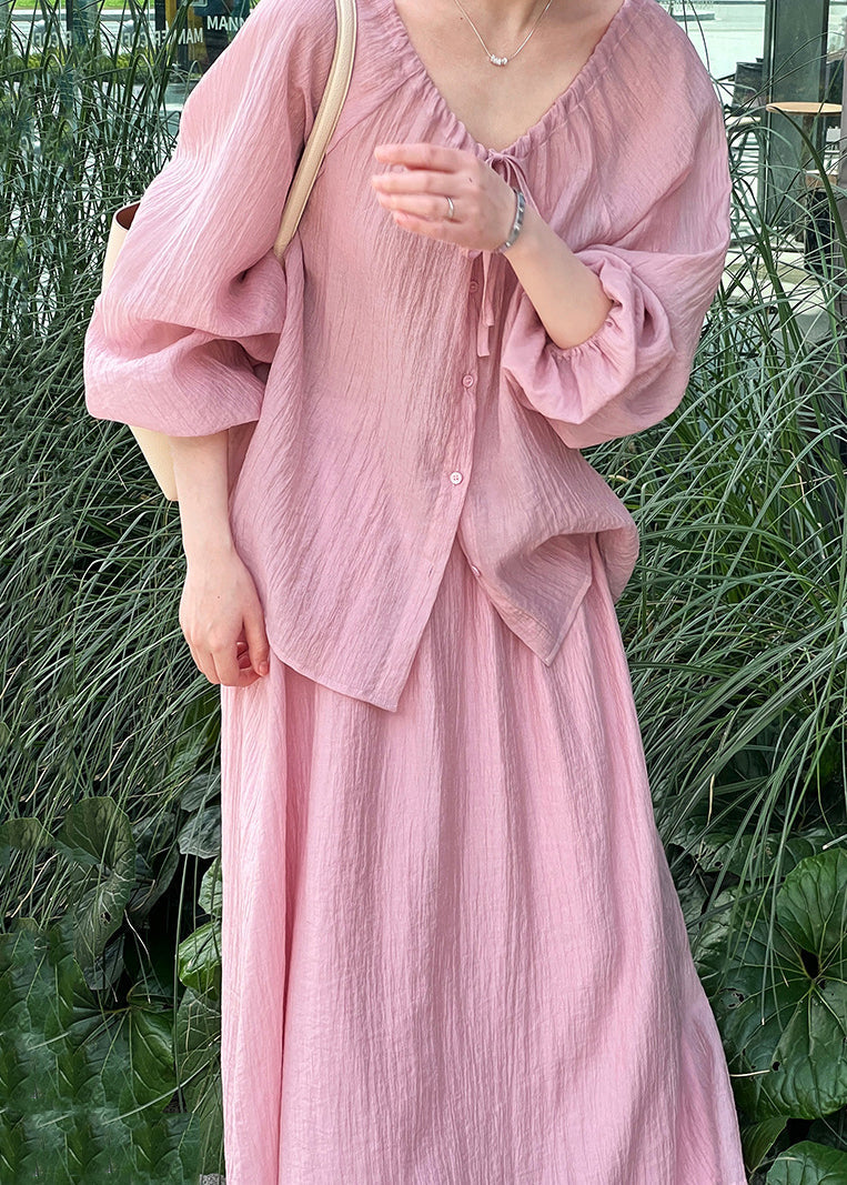 Yellow Tops Up Cotton Pieces French Skirts Lace Set Two And