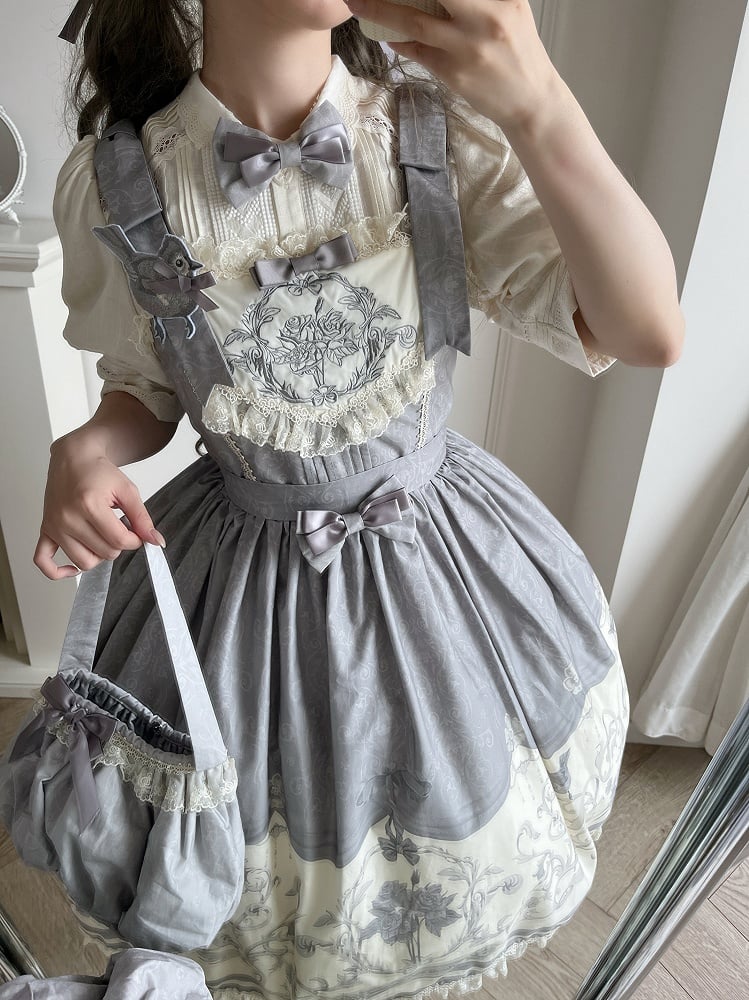 Print Jumper Titmouse Skirt and Lolita Floral Gray