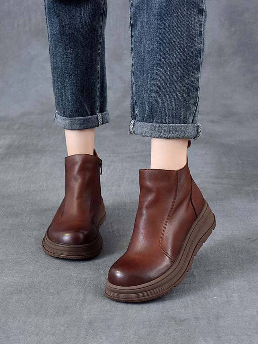 Color Chelsea Boots Leather Women Platform Pure Winter