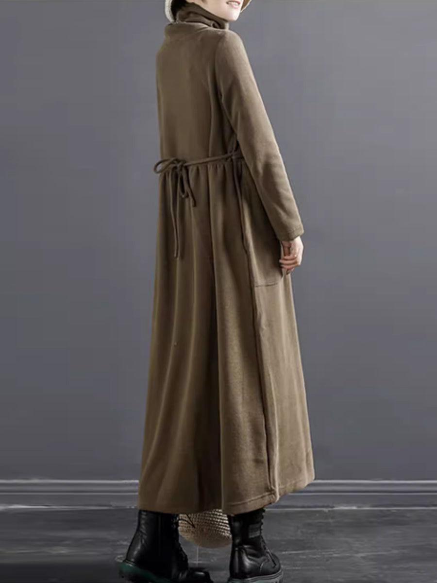 Robe longue drapée à col roulé pour femme