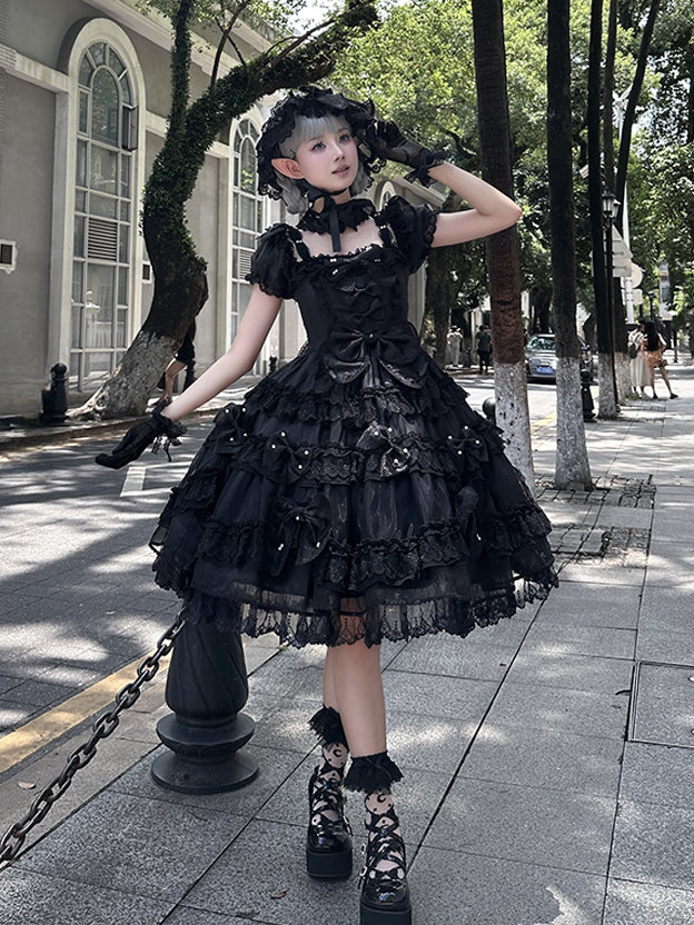 Bow Princess All Details at Big Black Back Dress Lolita Bead with Accents and