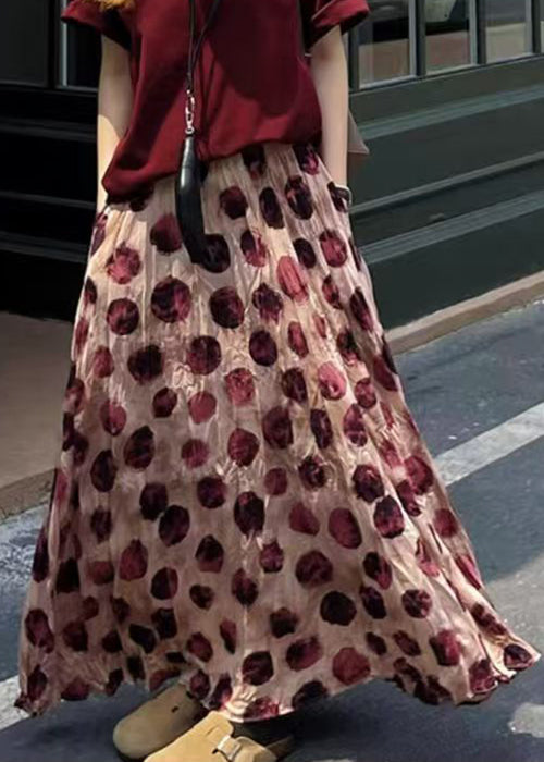 Elastic Waist Summer Print Cotton Pink Skirts