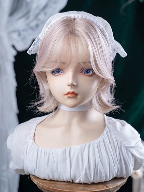 Wig With Bangs Curtain 35CM Length Light Pink Short