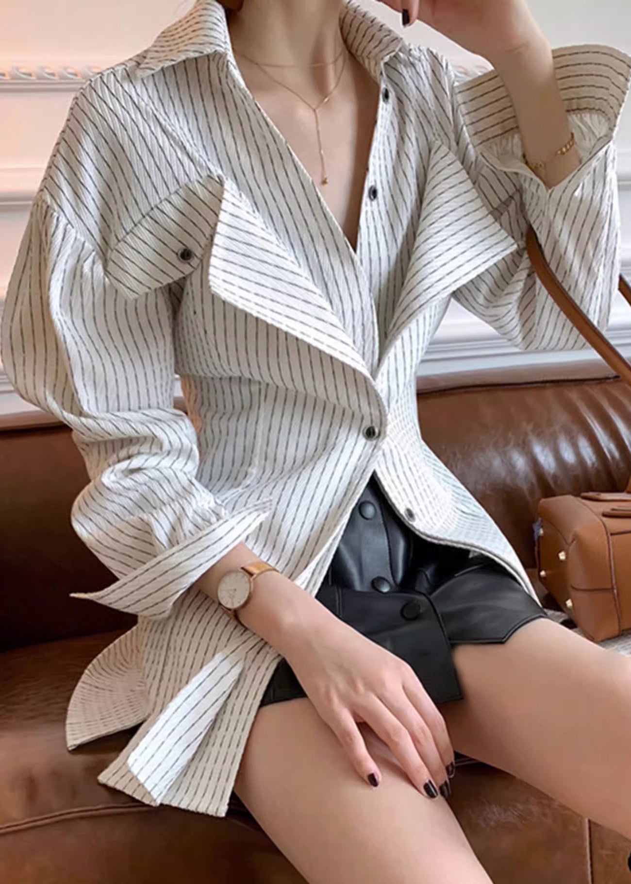 Shirt Button Striped Original White Cotton Spring Design Art