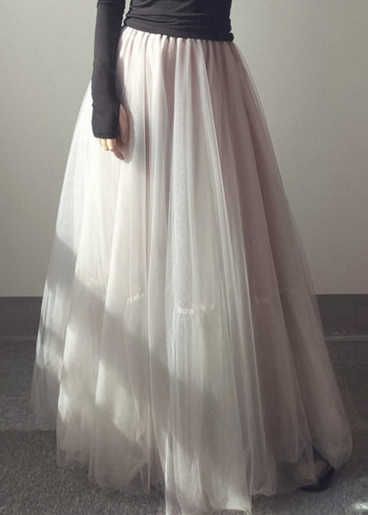 Skirts White Waist Patchwork Line Elastic Tulle Italian A