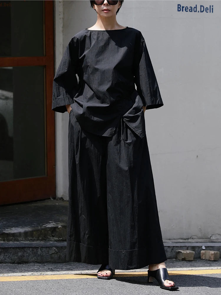 Waist Wide-Leg Pants Organic Elastic Khaki