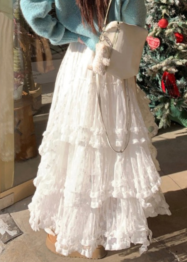 White Skirts Waist Spring Ruffled French High Lace