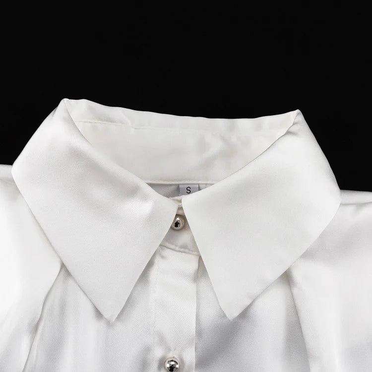 Sleeve Shoulder Satin Off Lapel Tie Party with White Top Long