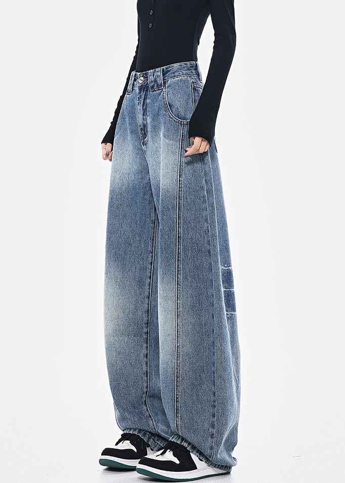 High Waist Pants Patchwork Blue Pockets Spring Denim Fashion