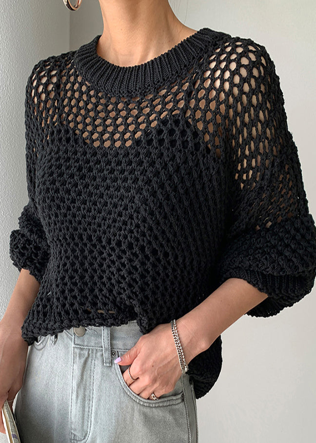 Oversized Hollow Knit Spring Out Sweaters Black Style
