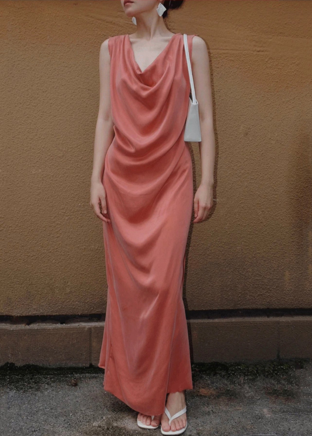 Women Solid Lace Dresses Long Sleeveless Silk Orange Up