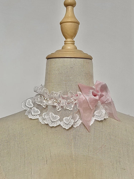 Pink / Black and Choker Details Bead Bow
