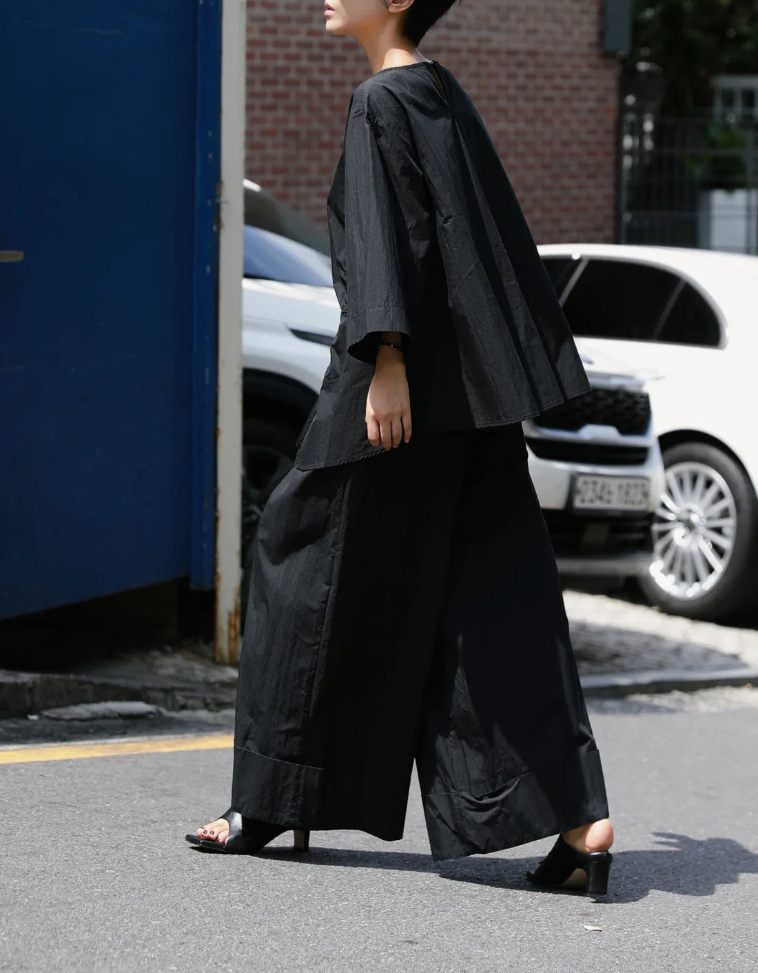 Waist Wide-Leg Pants Organic Elastic Khaki