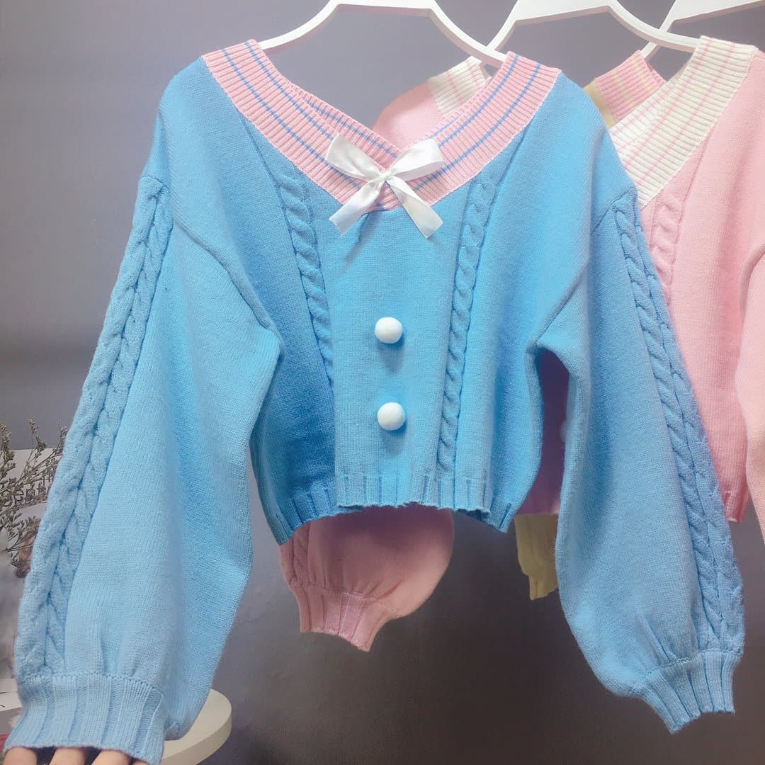 Pink/Yellow/Blue Sweet Bow Short Sweater  SP13315