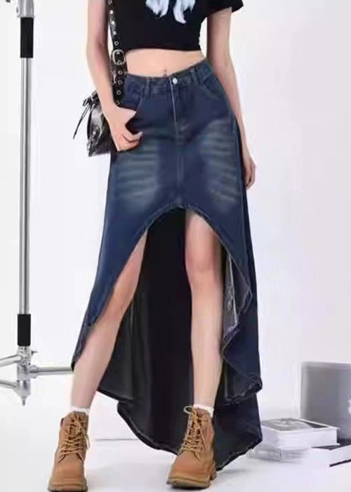 Modern Blue Pockets Low High Design Denim Skirt Summer QP048