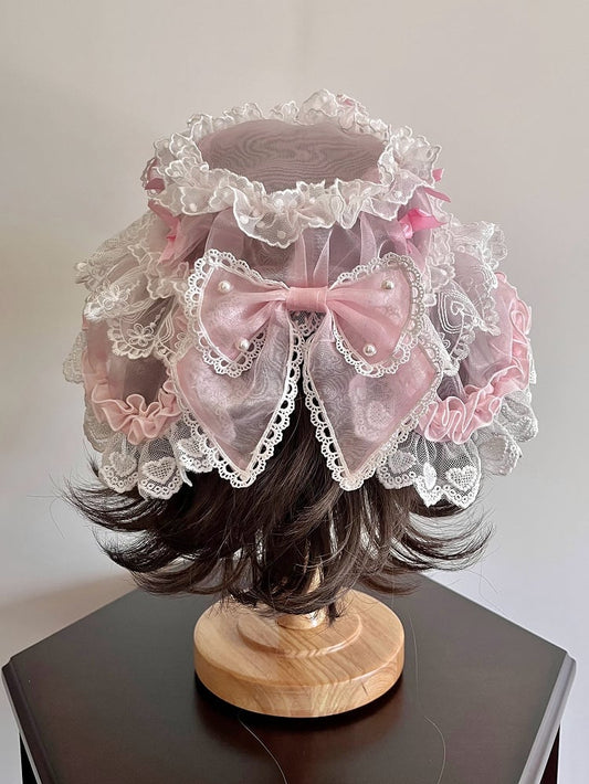 Organza Hat Bows Black Decorated Pink /
