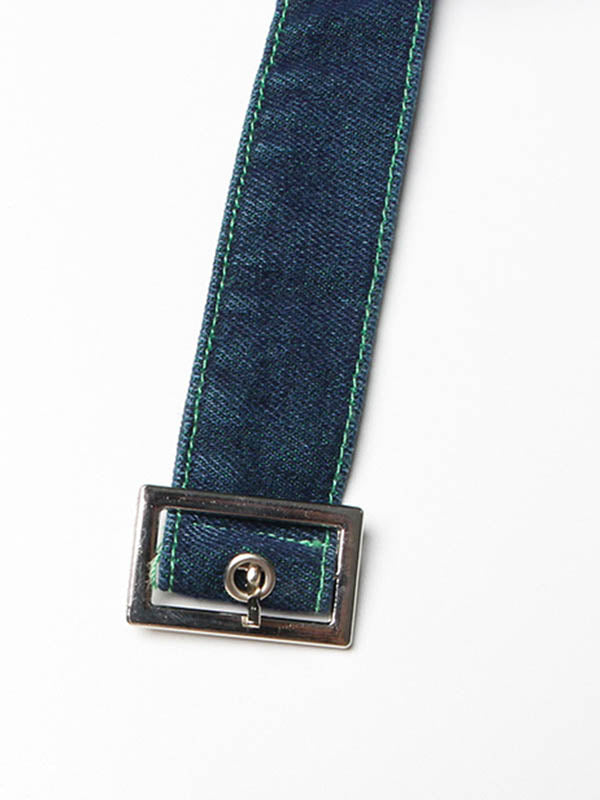 Denim A-Line Green Belted Skirt High Tulle Waisted Shiny Chic