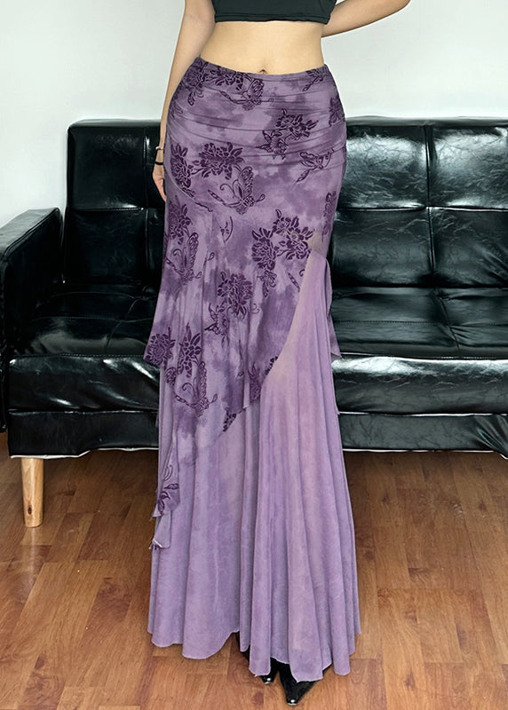 Purple Up Two-Piece Tulle Lace Tops And Skirts Novelty Patchwork