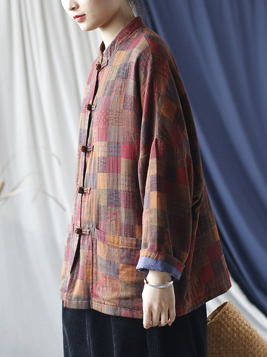 Women Vintage Spring Plaid Cotton Shirt Coat RR001