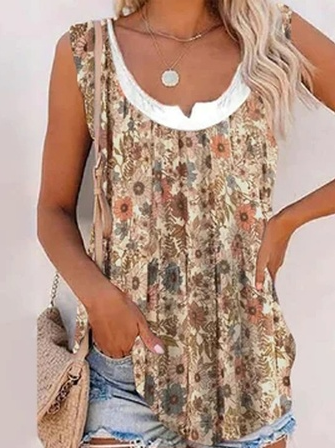 Vacation  Regular Fit Floral Tank Top UU56