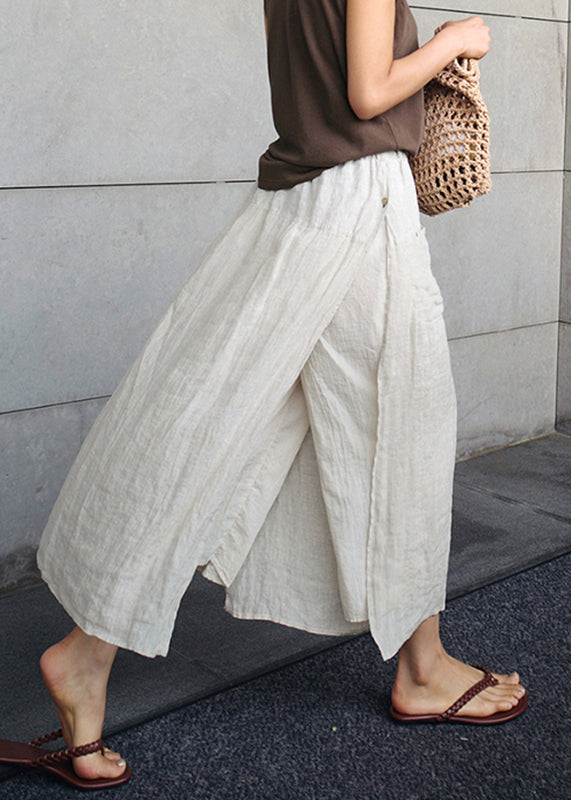 Summer Black Open Skirt Pants Simple Side Linen