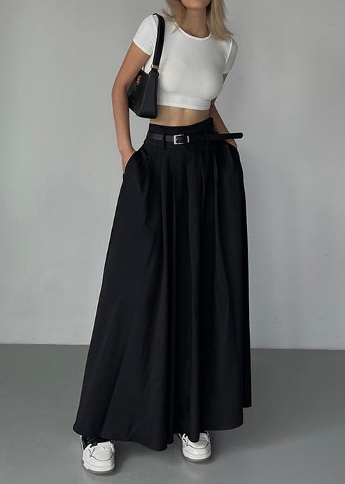 Loose Pink Wrinkled Pockets Solid Cotton Skirt Summer main image 0