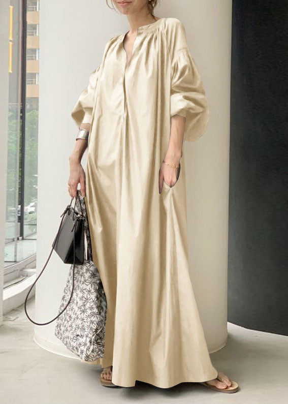 Bohemian Apricot Neck Sleeve Oversized Dresses V Lantern Long