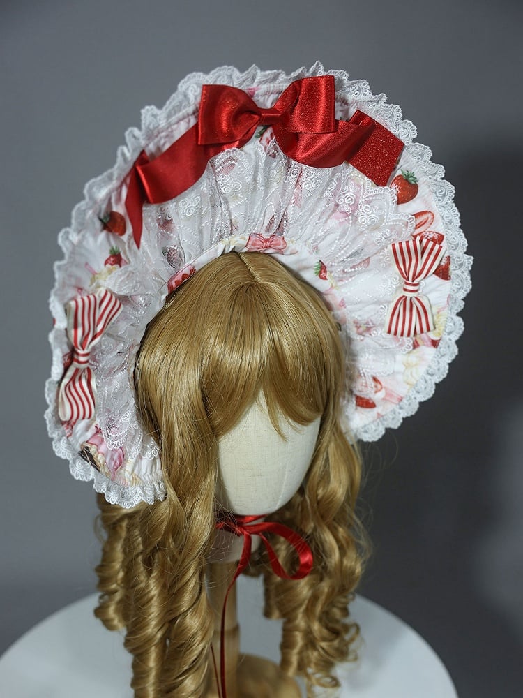 / White Lolita Yellow Sweet Bonnet Pink