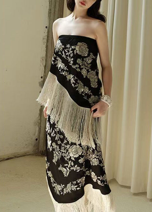 Black Novelty Dresses Sleeveless Waist Patchwork High Tasseled