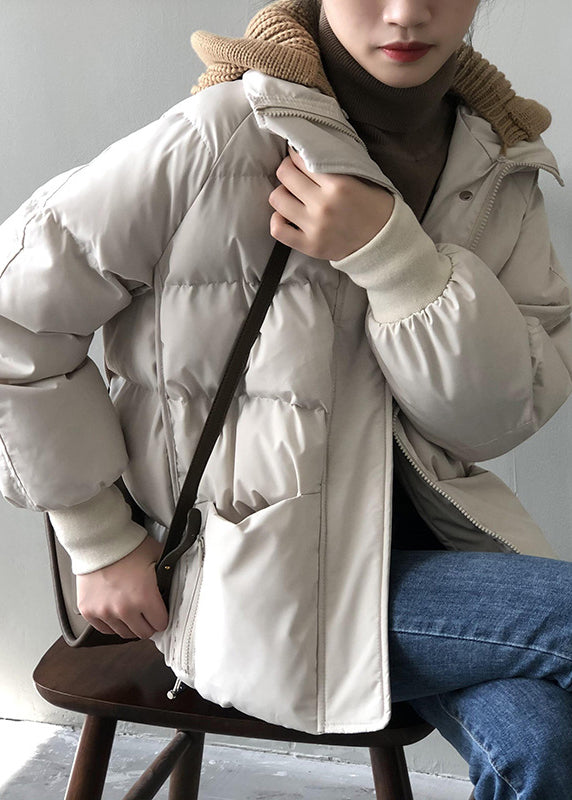 Organic Beige Hooded Pockets Fine Cotton Filled Witner Coat Winter AF1070