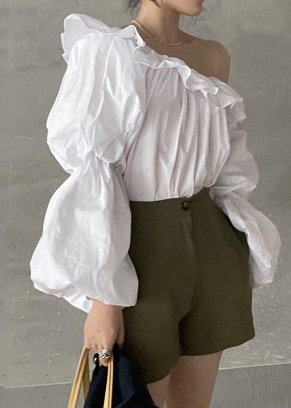 Blouse Shoulder Cotton French Cold Puff Top White Sleeve