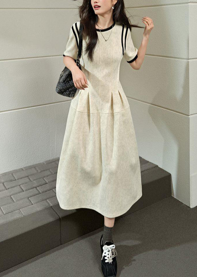 Light Maxi Dresses Patchwork O-Neck Summer Grey Wrinkled Brief